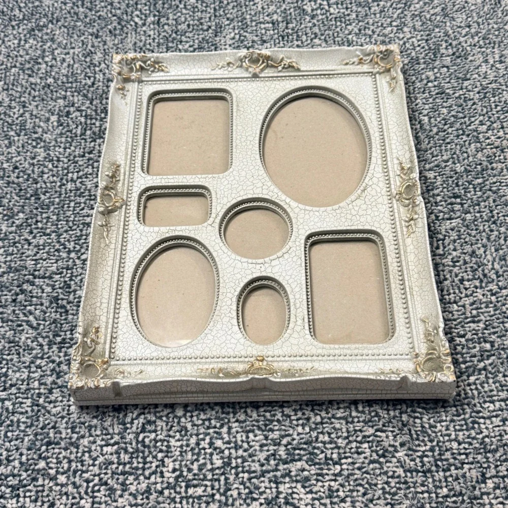 Melannco White Crackle Gold Scroll 7 Opening Collage Picture Frame Tabletop